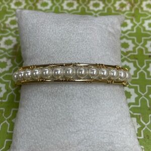 INC Gold-Tone Imitation Pearl Cuff Bracelet. Adjustable. Wire wrapped.Macy's NWT